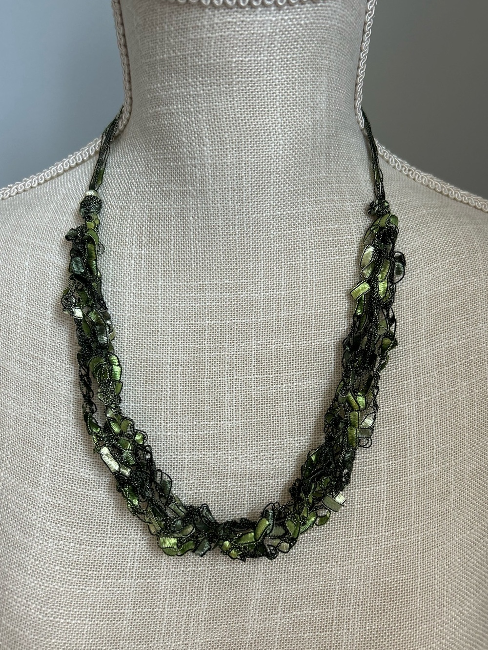 Handcrafted Green Crochet Multi-Strand Necklace